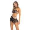 Rene Rofe Rassel Tassle Bra, Skirt & G-String Black M/L