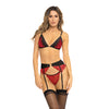Rene Rofe Underneath It All Bra, Garter Belt & G-String Red S/M