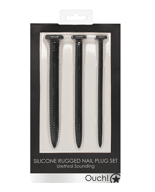 Shots Ouch Urethral Sounding Silicone Screw Plug Set - Black