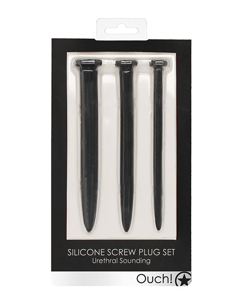 Shots Ouch Urethral Sounding Silicone Rugged Nail Plug Set - Black