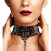 Shots Ouch Old School Tattoo Style Printed Collar w/Leash- Black