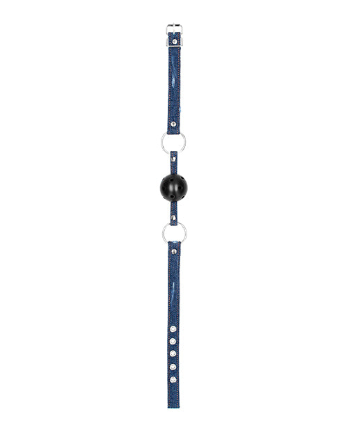 Shots Ouch Breathable Ball Gag w/Denim Straps - Blue
