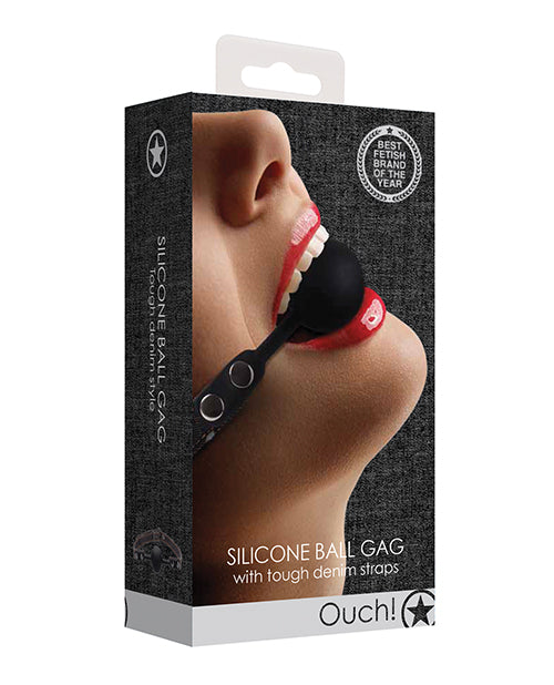 Shots Ouch Silicone Gag w/Denim Straps - Black