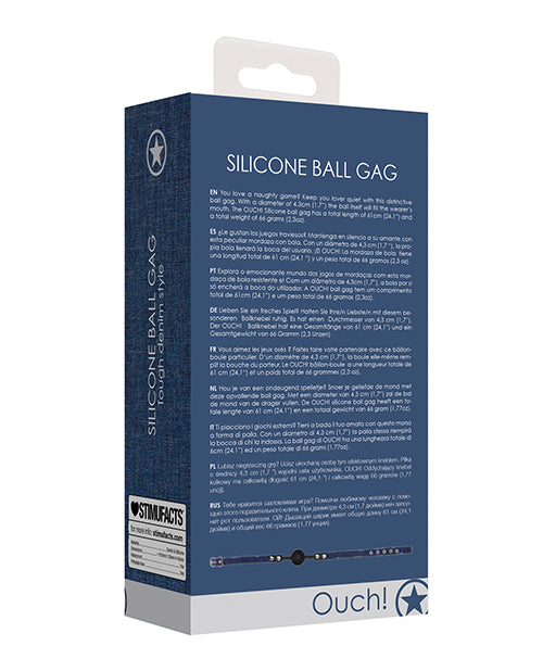 Shots Ouch Silicone Gag w/Denim Straps - Blue