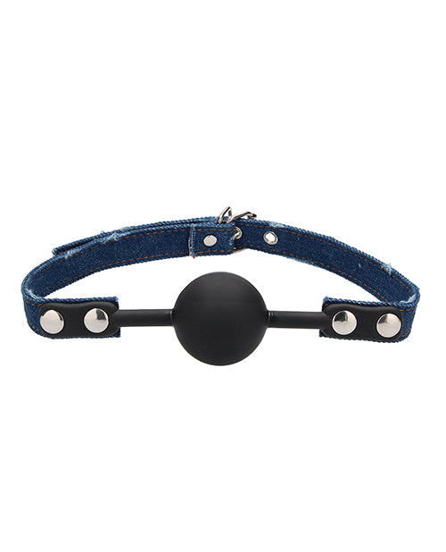 Shots Ouch Silicone Gag w/Denim Straps - Blue