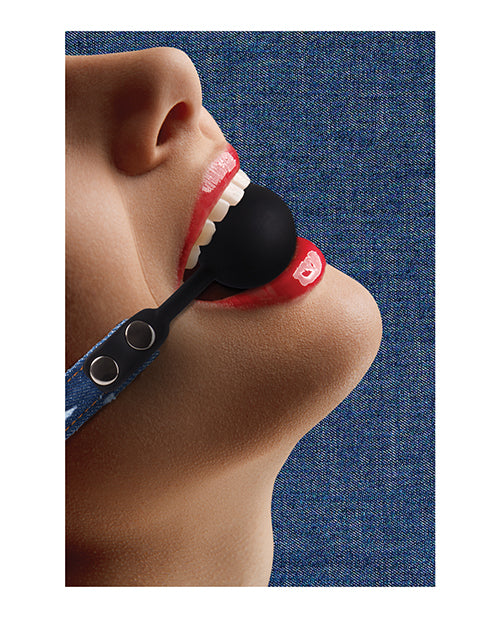Shots Ouch Silicone Gag w/Denim Straps - Blue
