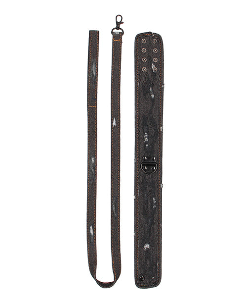 Shots Ouch Denim Collar w/Leash - Black