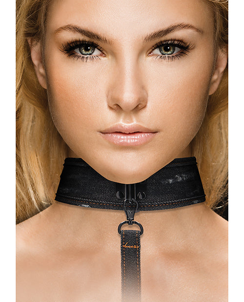 Shots Ouch Denim Collar w/Leash - Black