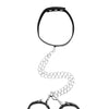 Shots Ouch Black & White Bonded Leather Collar w/Hand Cuffs - Black