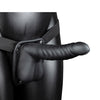 Shots Ouch 8" Ribbed Hollow Strap On w/Balls - Black