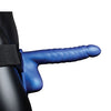 Shots Ouch 8" Ribbed Hollow Strap On w/Balls - Metallic Blue