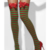 Smiffy Holiday Opaque Striped Thigh Highs w/Bows Red/Green O/S