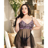 Valentines Sheer & Floral Applique Babydoll - Black/Pink