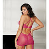 Collared Sheer Lace & Gartered Chemise - Raspberry