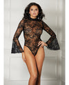 Sheer Floral Bell Sleeved Teddy Black LG