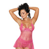 Valentine Dot Mesh Chemise w/G-String Hot Pink MD