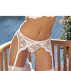 Scalloped Embroidery Garterbelt w/Adjustable Front & Back Garters - White