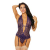 Lace Halter Gartered Teddy Deep Purple XL