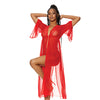 Sheer Bell Sleeved Long Robe Red XXL