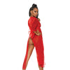Sheer Bell Sleeved Long Robe Red XXL