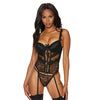 Sheer & Lace Padded Up Bustier w/Garters & G-String Black SM