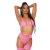 Stretch Lace Bra, G-String & Garterbelt Neon Pink SM