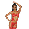 Stretch Lace Bra, G-String & Garterbelt Red XL