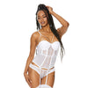 Stretch Lace Underwire Padded Cups Bustier White XL
