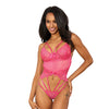 Stretch Lace w/Underwire Cups & Strap Thong Detail Teddy Hot Pink SM