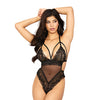 Stretch Lace & Mesh T Back Thong Black SM