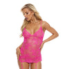 Stretch Floral Lace Gartered Chemise w/G-String Hot Pink XXL