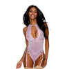 Lace & Mesh Gartered Teddy Lilac LG