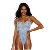 Floral Lace Deep V Lace Teddy Light Blue XXL