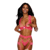 Lace Underwire Peek a Boo Bra, Garterbelt & G-String Coral XXL