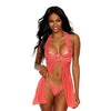 Lace & Mesh Halter Babydoll w/G-String Mango XL