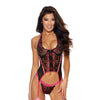 '=Lace Underwire Bustier w/G-String Black/Hot Pink LG