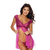 Mesh Babydoll w/Floral Embroidered Cups & G-String Berry LG