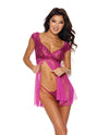 Mesh Babydoll w/Floral Embroidered Cups & G-String Berry XL