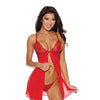 Mesh & Lace Tie Front Babydoll w/G-String Red MD