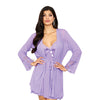 Sheer Mesh & Stretch Lace Robe & Chemise Set Lilac LG