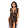 Sheer Tie Front Long Gown Black XL