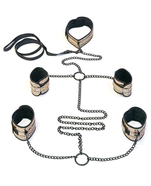 Spartacus Faux Leather Collar to Wrist & Ankle Restraints Bondage Kit with Leash