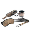 Spartacus Faux Leather Wrist Restraints Blindfold & Flogger Bondage Kit - Assorted Colors