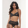 Valentine Embroidered Lace & Mesh Bra, Garter Skirt & G-String Black MD