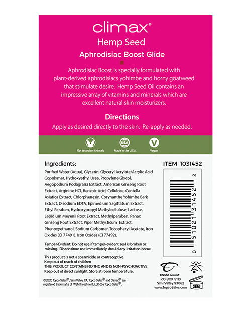 Climax Hemp Seed Aphrodisiac Boost Glide - 4 oz