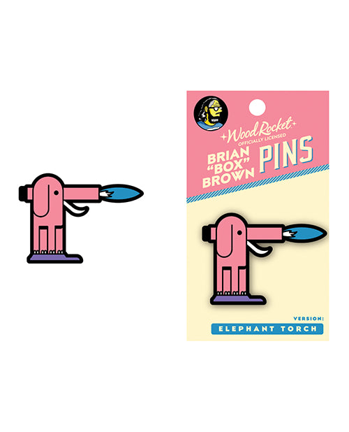 '=Wood Rocket Box Brown:  Elephant Torch Enamel Pin