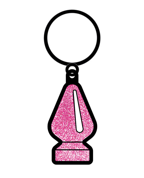 Wood Rocket Butt Plug Keychain - Pink Glitter