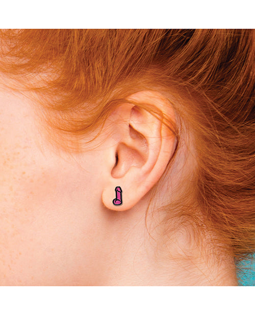 Wood Rocket Sex Toy Dildo Earrings - Pink Glitter
