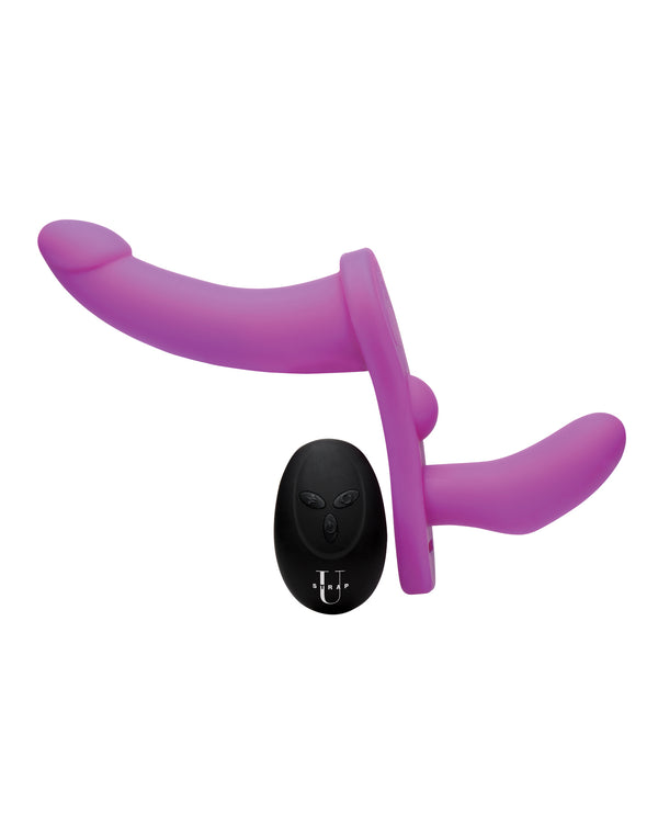 Strap U Double Take Double Penetration Vibrating Strap On Harness - Purple