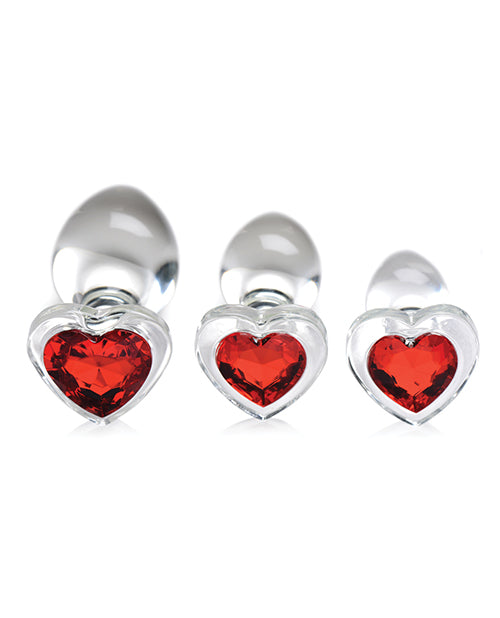 Booty Sparks Red Heart Gem Glass Anal Plug Set
